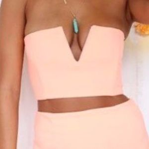 Sabo Skirt peach zip up v crop top